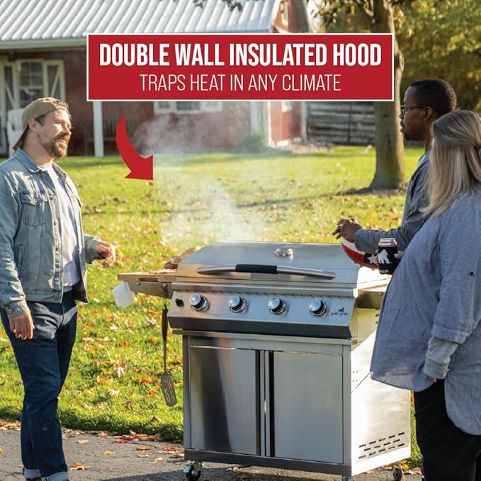 GRILLA Primate Gas Grill & Griddle with Clearview Grease Management System, Heavy-Duty Stainless Steel Design, 490 Square Inches of Cook Space for Grilling, Outdoor Grilling, Outdoor Cooking