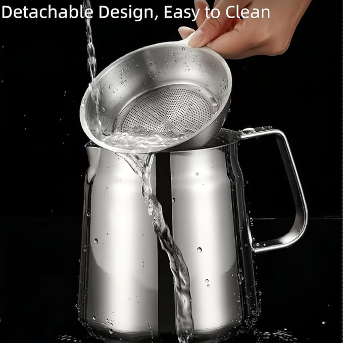 Stainless Steel Bacon Grease Container With Strainer, 2L/68oz Oil Container With Dust-proof Lid For Kitchen Storing Frying Cooking Grease