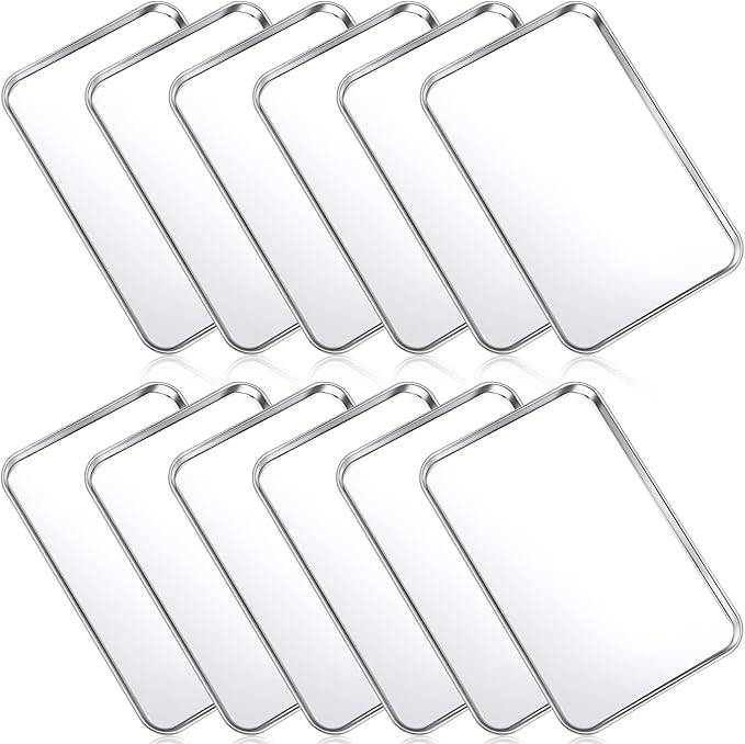 Mimorou 12 Pcs Baking Sheet Stainless Steel Cookie Small Metal Sheet Pans Professional Rectangle Oven Trays Kitchen Baking Cooking Oven and Toaster, Dishwasher Safe