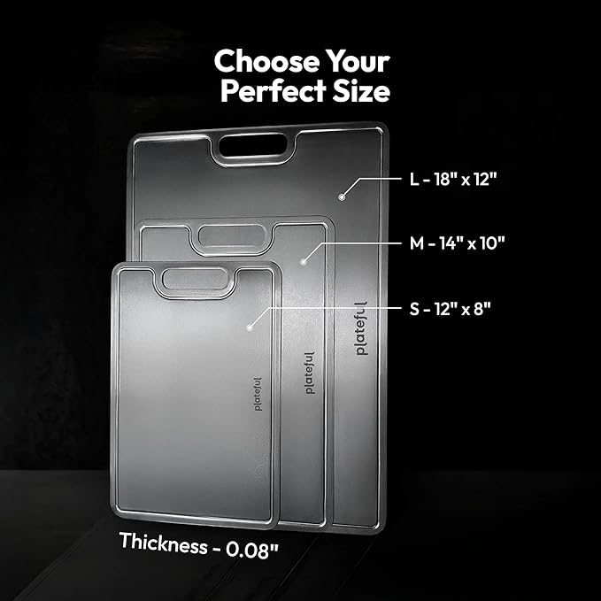 Plateful Titanium Cutting Board - Real, Titanium Cutting Boards for Kitchen With Juice Groove, Food Grade Chopping Boards, No Microplastics, Lasts a Lifetime (Small)