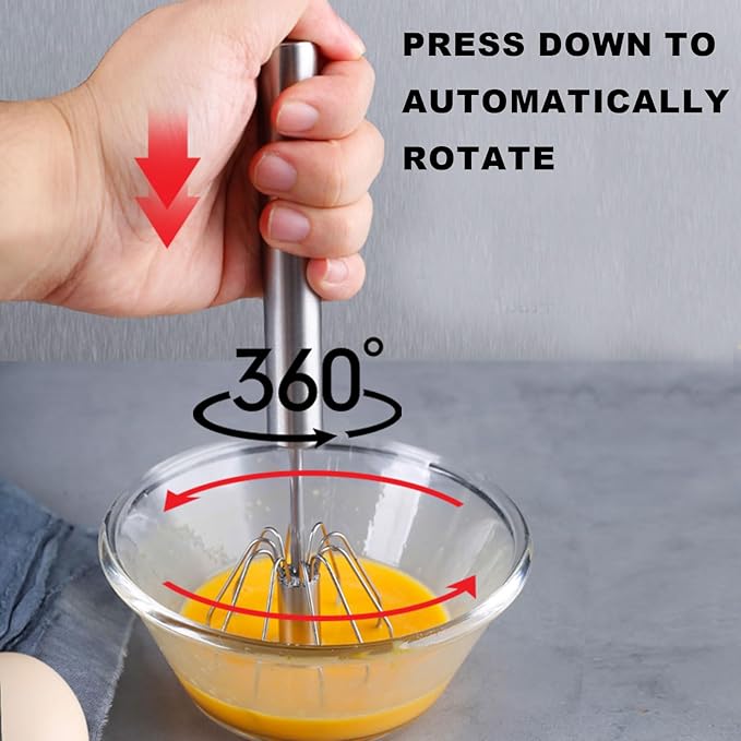 Semi Automatic Whisk, Stainless Steel Automatic Egg Whisk for Milk, Egg, Cream, Kitchen, Restaurants, Bars (2)