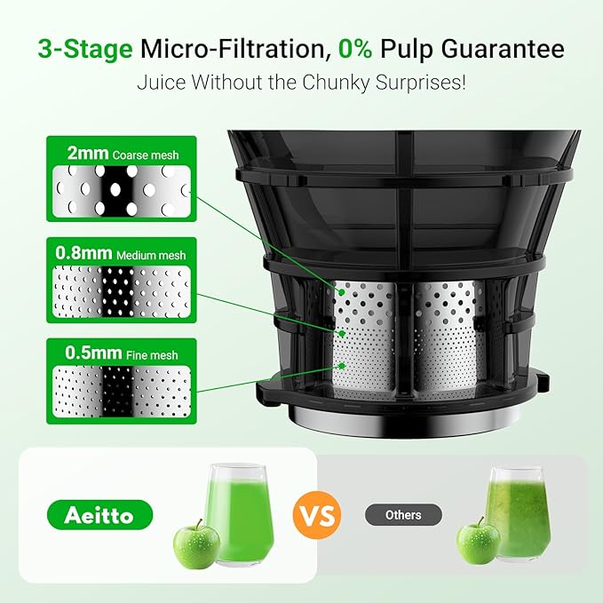 Aeitto Juicer Machines, 5.3" Extra Large Feed Chute Cold Press Juicer, Fit Whole Vegetables & Fruits, Easy to Clean, High Juice Yield,Slow Masticating Juice Extractor,Self Feeding