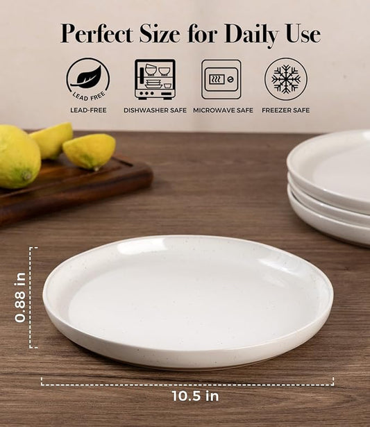 AmorArc Ceramic Dinner Plates Set of 6,10.5 Inch Stoneware Plates Set for Dinner, Elegant Dish Set with Rustic Terracotta Underside,Microwave & Dishwasher Safe