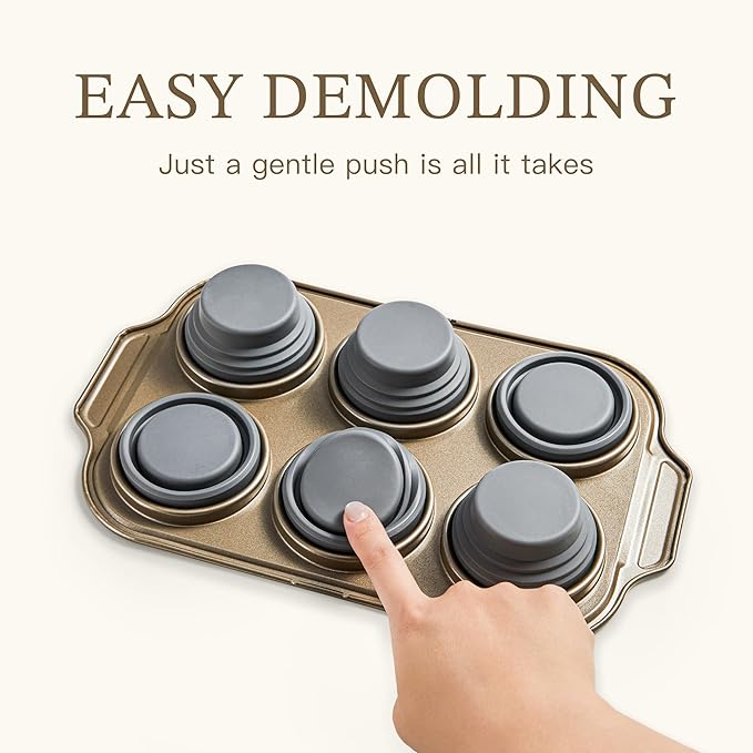 LCKitchen 2-Pack Silicone Foldable Baking Pans With Metal Reinforced Frame Nonstick 6 Cups for Baking Muffins, Egg Bites, Brownies, Puddings, Dishwasher Safe BPA Free