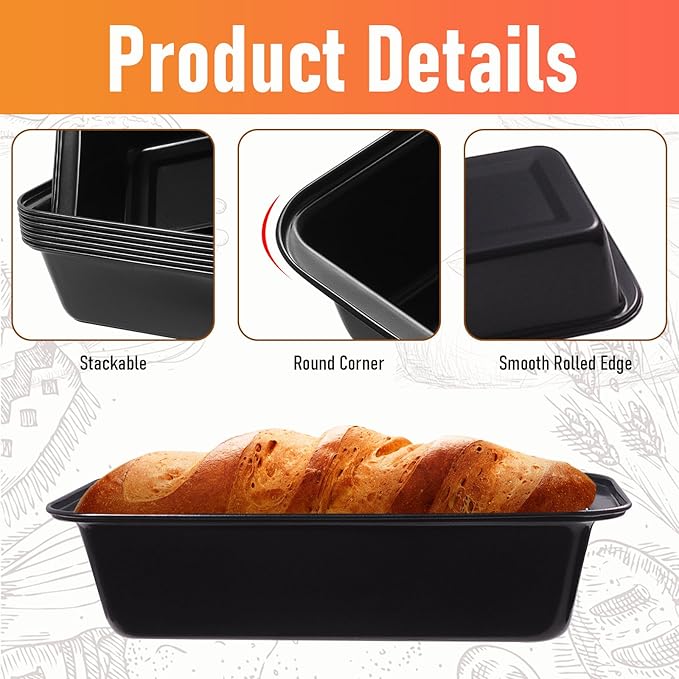 VOXVEPHY 8 Pack Loaf Pan Set, 1LB Nonstick Bread Pan Carbon Steel Baking Pans for Homemade Bread, Banana Bread & Meatloaf, 8.3x4.9x2.4 Inch, Black