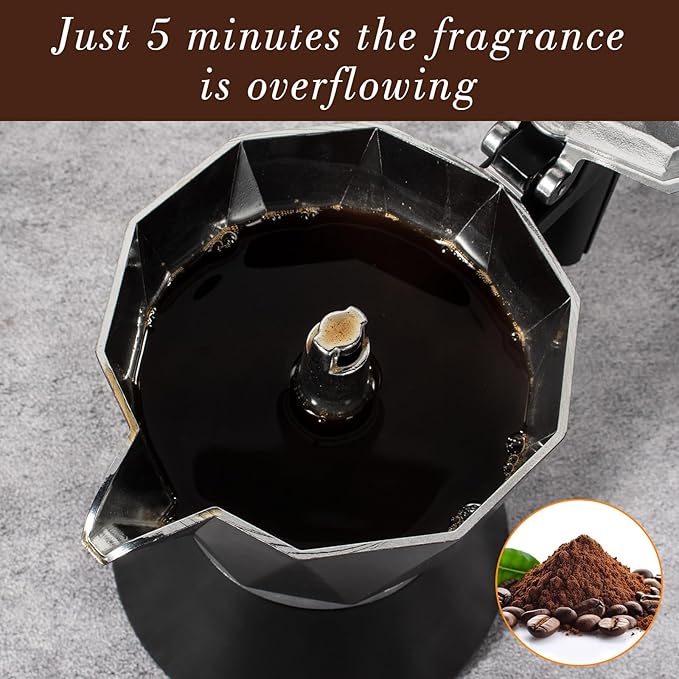 LAOION Moka Pot, 6-Cup Espresso Maker, 300ml Portable Stovetop Espresso Maker, Percolator Coffee Pot Compatible with Induction Cooktops, Suitable for Home and Camping (Black)