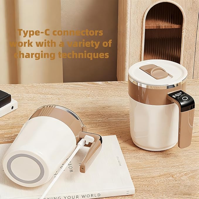 Self Stirring Coffee Mug,Heated Coffee Mug Rechargeable with Temperature Display,Fun Coffee Mug Warmer,Suitable for Beverages Such Coffee,Milk,Cocoa (Black)