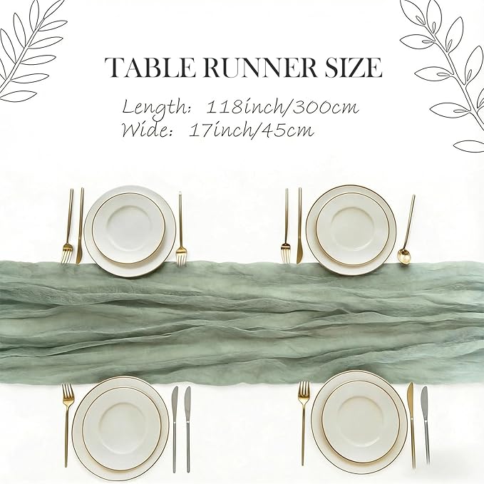 3 Pack Sage Green Cheesecloth Table Runner -17×120 Inch Gauze 10 FT Long Cheese Cloth Table Runners for Bridal Wedding Party Baby Shower Holiday Birthday Home Easter Decor