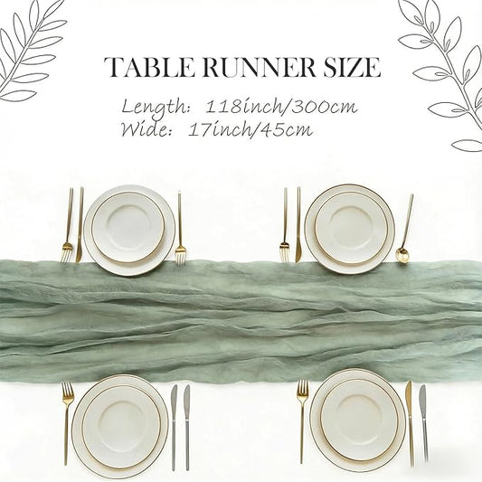3 Pack Sage Green Cheesecloth Table Runner -17×120 Inch Gauze 10 FT Long Cheese Cloth Table Runners for Bridal Wedding Party Baby Shower Holiday Birthday Home Easter Decor