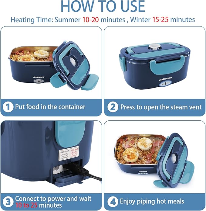 Heated Lunch Box,Electric Lunch Box for Adults- 1.5L Portable Food Warmer for Travel,On-the-Go,Office Use | Stylish,Spill & Dishwasher-Safe,Warming Soup & Meal,Men & Women's Gifts,Dark Blue