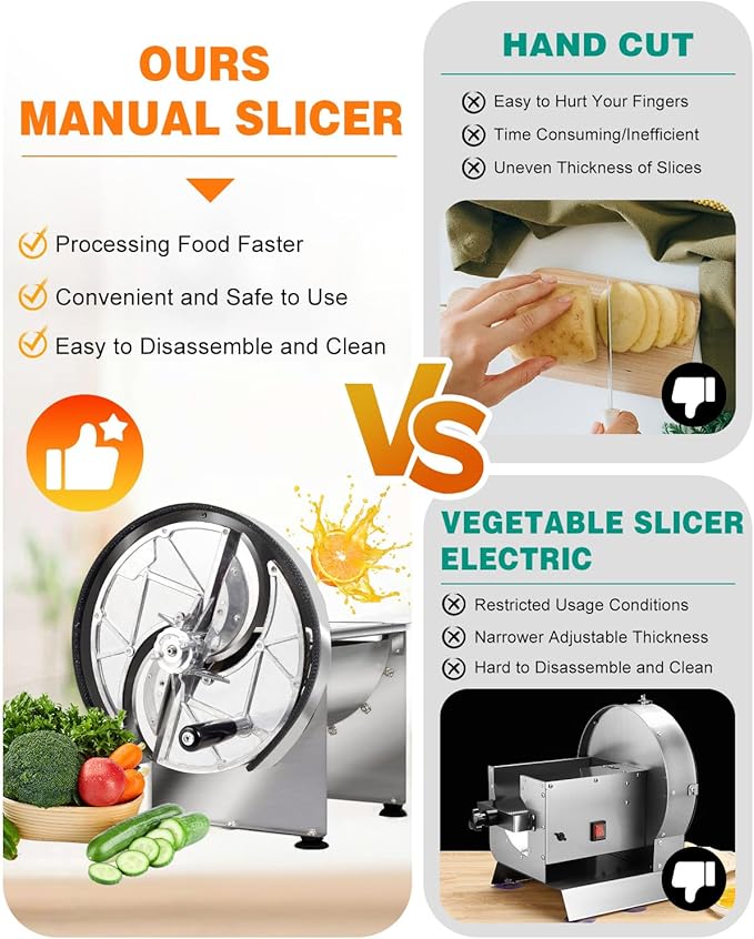 Commercial Vegetable Slicer-0.2-13mm Adjustable Thickness, Stainless Steel Manual Vegetable Slicer with 2*Extra SUS 304 Blades lemon slicer for Slicing Fruit Potato Lemon Onion Tomato