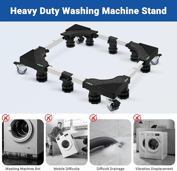 Nefish Upgraded 24-31 Inch Full-size Washing Machine Stand Base with 4 Wheels and 10 Feet Washer and Dryer Dolly Mini Fridge Stands Refrigerator Pedestal for Home Appliance