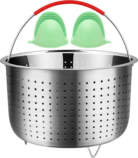 REDANT Vegetable Steamer Basket for Instant Pot Accessories 6 & 8 Qt - Stainless Steel Strainers and Colanders - Metal Strainer for Cooking Broccoli, Eggs, Pasta, Quinoa - with 2 Gloves, 6 Quart