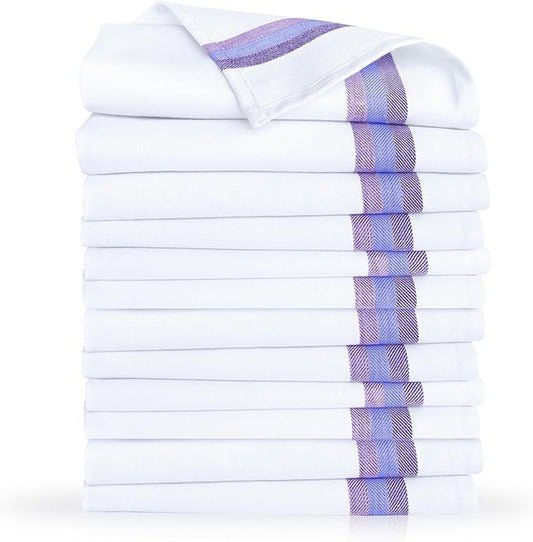 Premium Kitchen Towel (28”x20”, 12 Pack) 100% Cotton Dish Towels Cloths Large Hand Towels Tea Towels for Kitchen with Hanging Loop, Reusable Cleaning Cloths, Fast Dry Lint Free Linen | Blue Shades