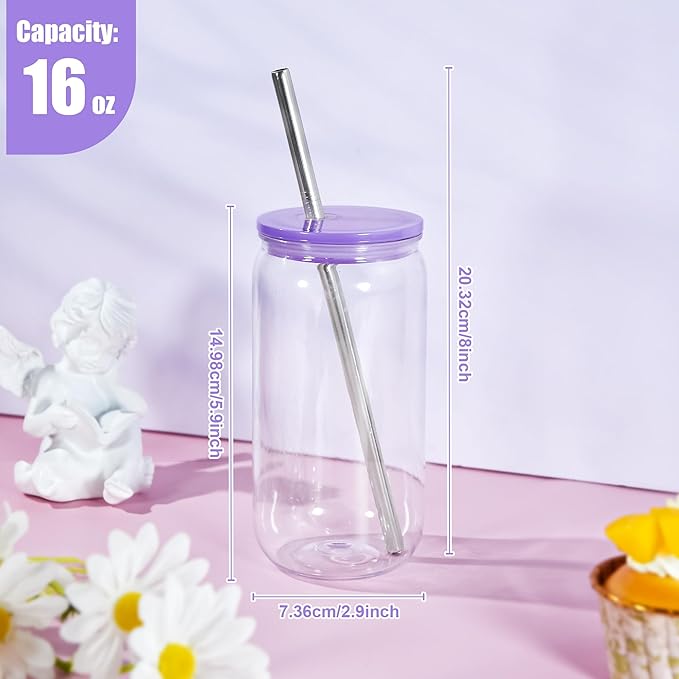 16oz Acrylic Mason Jar Cups, Clear Cups with Colorful Lids and Straws, Iced Coffee Cup Drinking Glass Tumbler for Whiskey, Soda, Tea, Juice, Gift, 6pcs