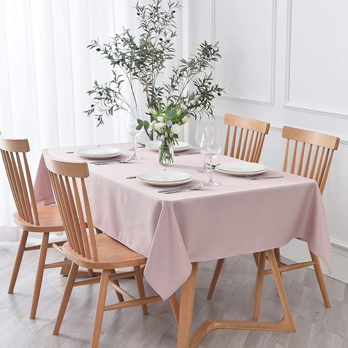 maxmill Rectangle Textured Tablecloth Waterproof Spillproof Wrinkle Free Table Cloth, Kitchen Dinning Tabletop Decoration, Fabric Table Cover for Outdoor and Indoor Use, 52 x 70 Inch, Dusty Pink