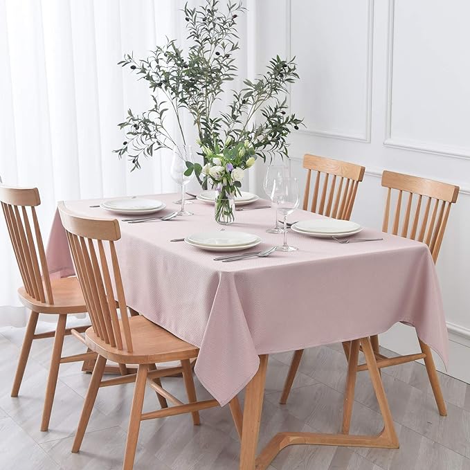 maxmill Textured Tablecloth Stain Resistant Waterproof and Wrinkle Resistant Washable Soft Table Cloth, Fabric Table Cover for Dining Room and Outdoor Use, Rectangle 60 x 120 Inch, Dusty Pink