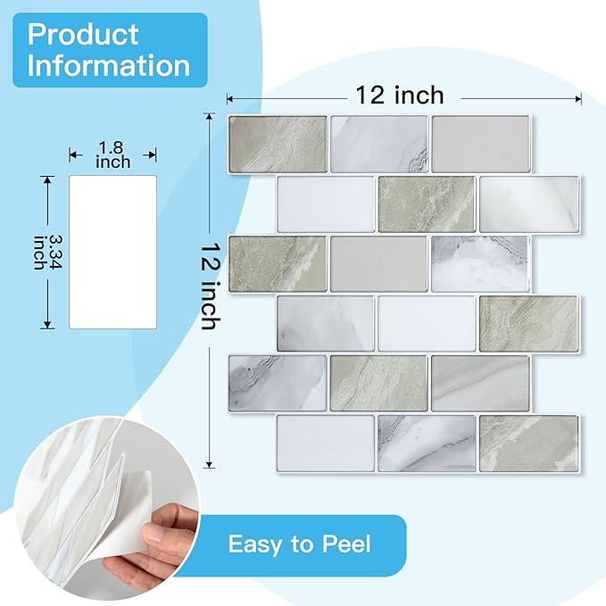 Art3d Peel and Stick Beige & White Wall Tiles – 12"x12" Thickened Design Backsplash, Self-Adhesive Tile for Kitchen & Bathroom Decor
