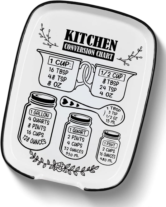 Large Spoon Rest for Stove Top, Funny Ceramic Spoon Holder for Kitchen Counter Dining Table, Cooking Utensil Rest, Conversion Chart Farmhouse Kitchen Accessories for Utensils
