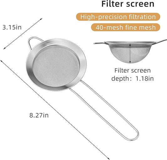 304 Stainless Steel Fine Mesh Strainers for Kitchen,BOSONKUMA Colander-Skimmer with Handle, Sieve Sifters for Food, Tea, Oil, Fruits, Cocktail Strainer,Food Strainer with Handlle(2 piece)