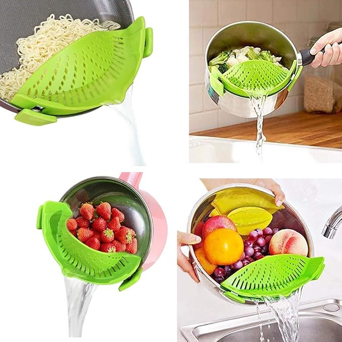 Snap Strainer, Clip on Strainer for Pots Pans, Hands-free Clip-on Heat Resistant Silicone Colander Pour Spout for Pasta Vegetable Noodles, Colander and Sieve Snaps On Pots Bowls Pans