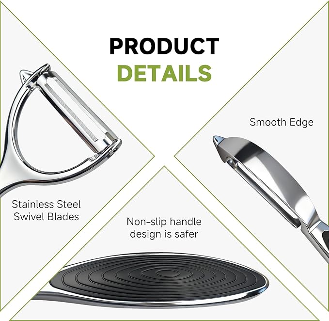 2 Pack Vegetable & Potato Peelers | Y & I Shape | Stainless Steel Blades | Ergonomic Non-Slip Handle | Dishwasher Safe | Fruit & Veggie Peeler Set