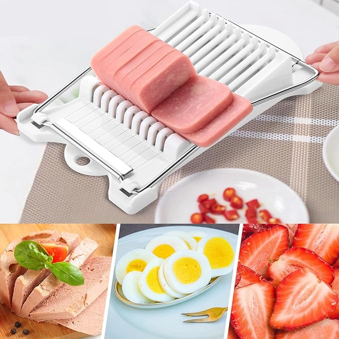 Spam Musubi Mold, 4 Pcs Musubi Maker Kit Spam Slicer Musubi Press Sushi Rice Onigiri Mold Set Egg Cutter for Luncheon Meat Hot Dog Cheese Strawberry Lunch Bento (4pc-Beige/Blue)