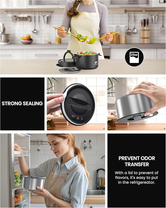 Portable Electric Lunch Box, 33 Ounce Food Warmer Cooker,12/24/110V Upgraded Heated Lunch Box for Car/Truck/Office Ideal Men & Women's Gifts,Warming Soup,Meal,Spill-Free,100W,Black