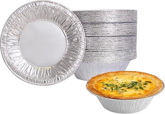 PARTY BARGAINS 12oz Aluminum Pie Pans - 50 Pack, 6-inch Disposable Round Mini Pie Pans for Pies, Tarts, Quiche (Max 240°C)