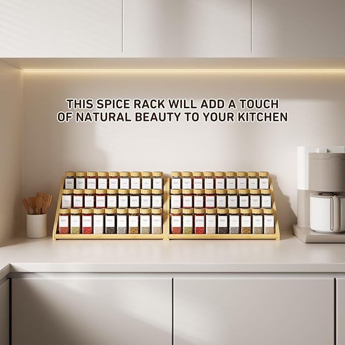 Bamboo 3 Tier Spice rack, Spice Organizer, Kitchen Seasoning Spices Rack, Suitable for Spice Organizers Such as Sitchen Countertops, Stoves, Sorage Rooms (L)