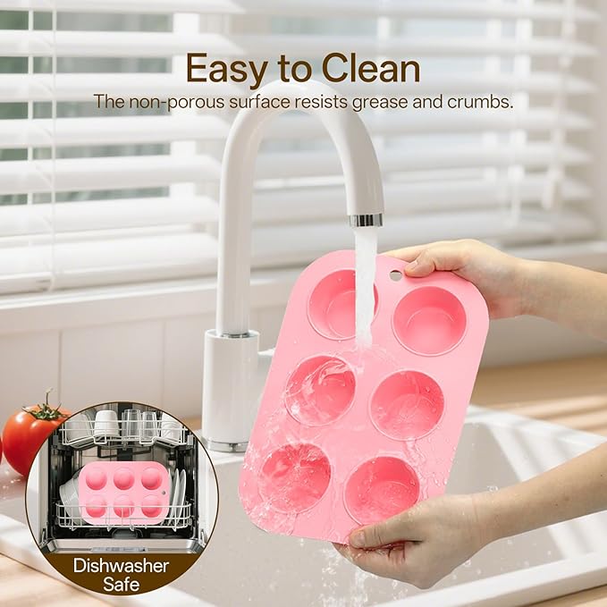 Firstfooby 2 Pack Silicone Muffin Pan for Baking, Regular Size Nonstick Cupcake Pan, 6-Cup Silicone Muffin Tin BPA Free Dishwasher Safe, Great for Muffin Cupcake Brownie Egg Tart