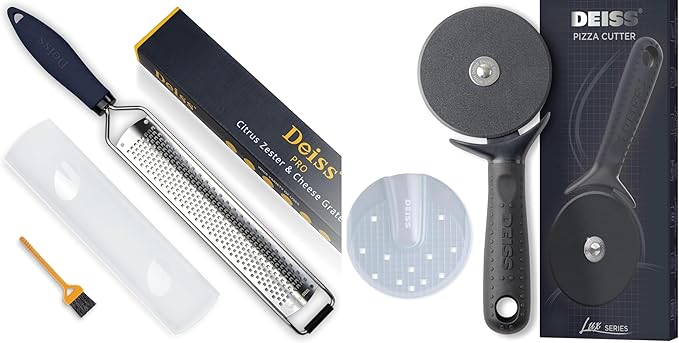 Deiss PRO Lemon Zester & Heavy Duty Cheese Grater and Deiss Lux Heavy Duty Pizza Cutter