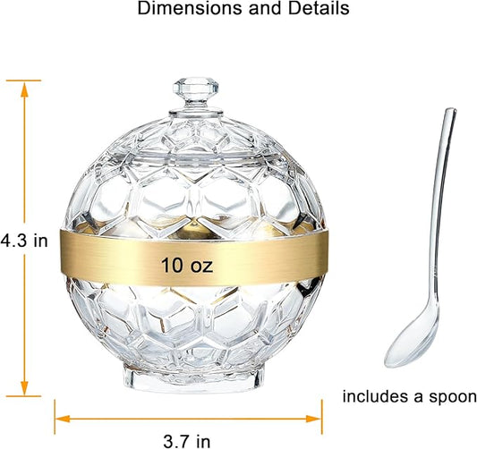Clear Acrylic Sugar Bowl with Lid and Spoon,10 oz Sugar Container for Coffee Bar Accessories, Sugar Jar(Gold-plated)