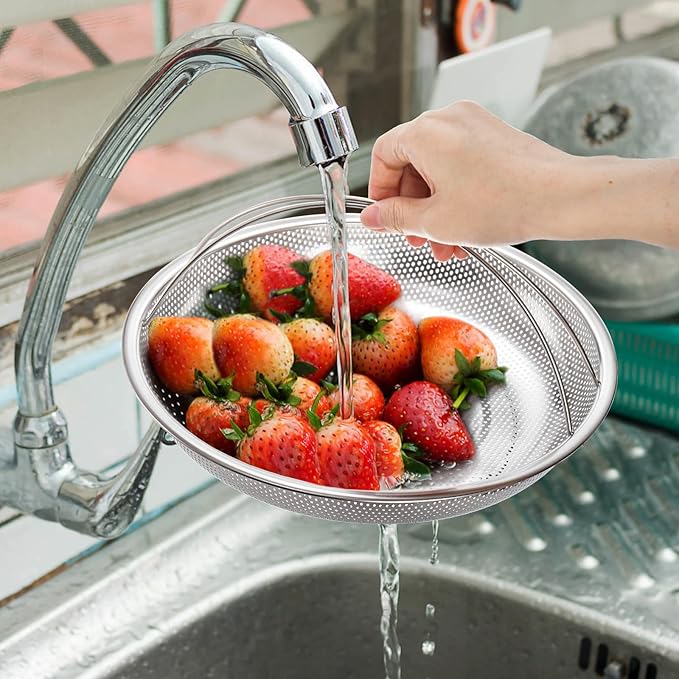 3 Pack Steamer Basket for Cooking, Micro-Perforated Strainer Colander Set, Stainless Steel Vegetable Veggie Steamer Rack for Pot, All-In-One Steaming Rack Stand with Handles, Dishwasher Safe