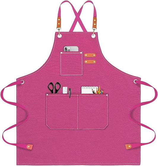 Chef Apron for Men Women Canvas Aprons with 3 Pockets Cross Back Resistant Work Apron for Cooking