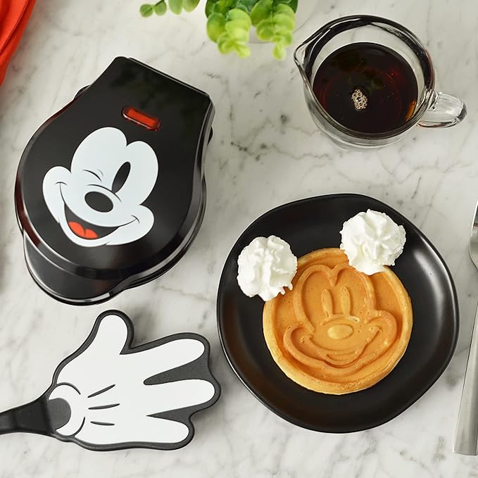 Disney Mickey Mouse 4" Mini Waffle Maker by Select Brands - Cute Appliance for Single Waffle - Features Nonstick Plates & Non-Skid Feet - Mini Machine with Power Light