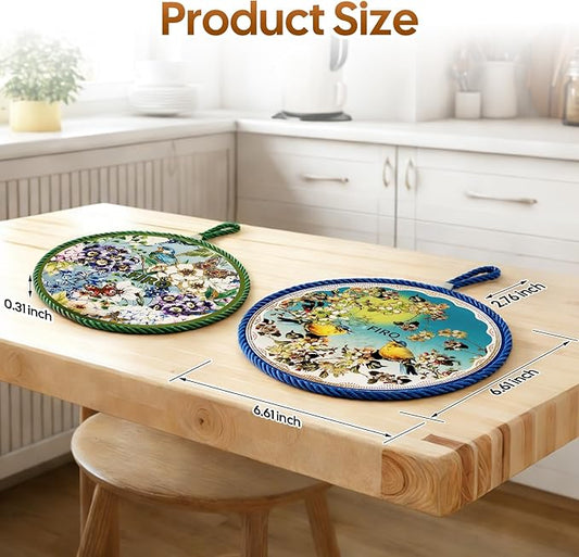 Ceramic Trivets for Hot Dishes,Anti-Slip with Heat Resistant Cork Trivet for Countertops and Tables,Protects Surfaces from Hot Pots,Pans,Cups,Decorative Coasters for Table,Dual-use,Portable Hanging