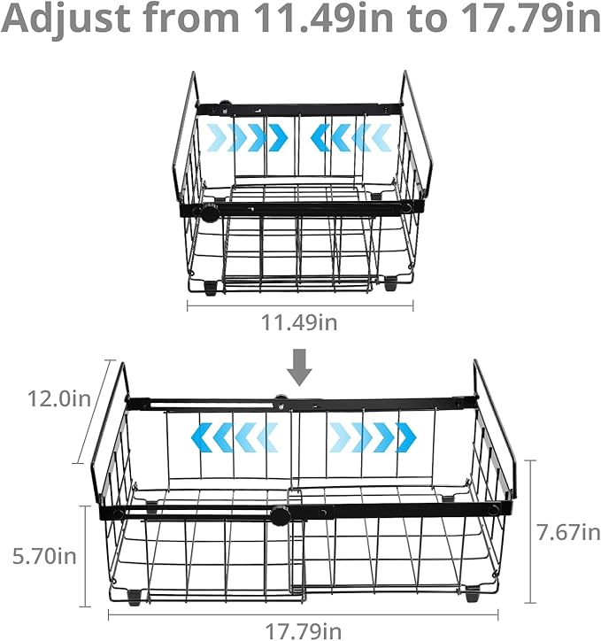 Tanice 2 Pack Freezer Organizer Bins, Expandable Stackable Chest Freezer Organizer with Foldable Handle, Thickened Metal Freezer Baskets for Deep Freezer, Kitchen Pantry - Black