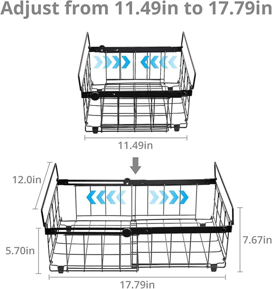 Tanice 2 Pack Freezer Organizer Bins, Expandable Stackable Chest Freezer Organizer with Foldable Handle, Thickened Metal Freezer Baskets for Deep Freezer, Kitchen Pantry - Black