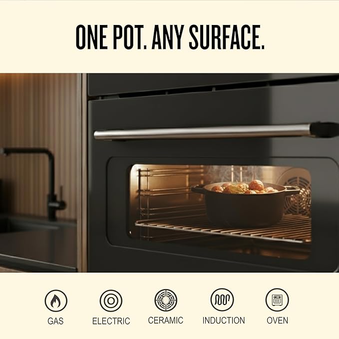 Alva Nori 6-Qt Enameled Cast Iron Dutch Oven – Made With No PTFE/PFOA/PFAS, Oven & Induction Safe – 3-Layer Enamel, No Seasoning Needed – Durable, Easy-Clean Cookware for Healthy Cooking, Black