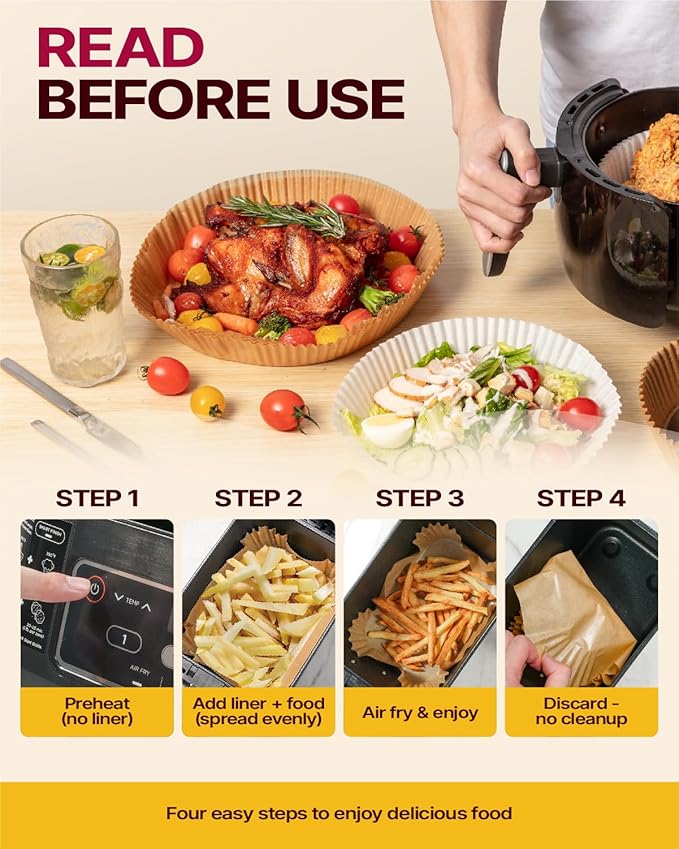 Katbite Air Fryer Liners Disposable - 8.6x5.5'' 130PCS Rectangle Paper Liners, Thick Airfryer Parchment Paper Liners for Dual Air Fryer, DZ201, DZ401, FG551