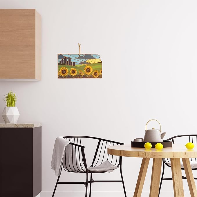 Totally Bamboo Kansas State Shaped Cutting Board and Charcuterie Serving Platter with Artwork by Summer Stokes, Includes Hang Tie for Wall Display