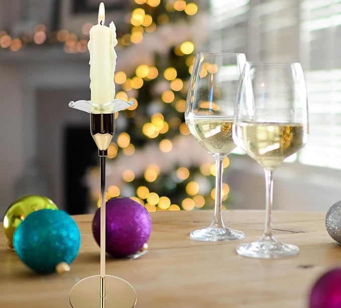 4 Pieces Bent Glass Candle Bobeches for Candlesticks, Taper Candle Wax Catcher Rings, Candle Wax Drip Protectors (Scallop)