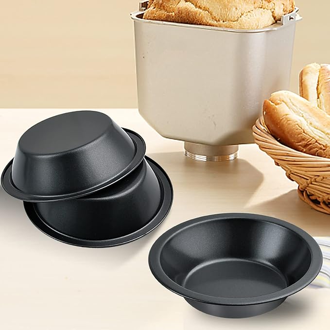 Aemygo 4 Inch Mini Pie Pans, 8 Pack Reusable Round Pie Tins Nonstick Pie Plate, Carbon Steel Mini Tart Pan, Small Cake Baking Set for Pizza Bread Meat Dessert,Black
