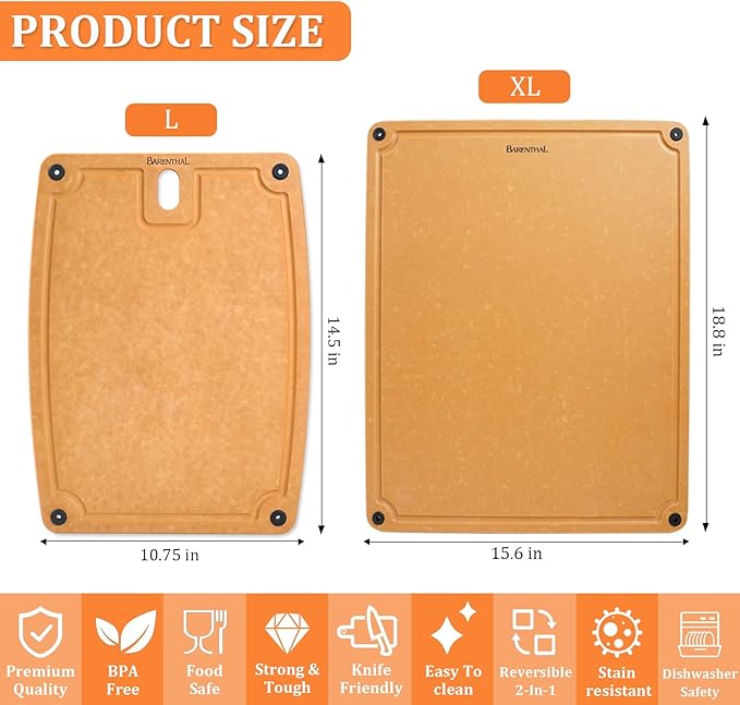 Barenthal Large Cutting Boards for Kitchen Dishwasher - 2PC Cutting Board Set Double-Sided with Non-Slip Feet and Juice Groove Composite Chopping Board for Kitchen Knife Friendly XL(18.8")+L(14.5")