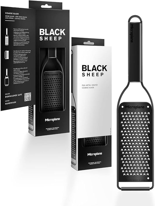 Microplane Grosgrain Grater with Stainless Steel Blade Made in USA for Cheese, Carrot, Ginger, Coconut & Horseradish from the Black Sheep Collection