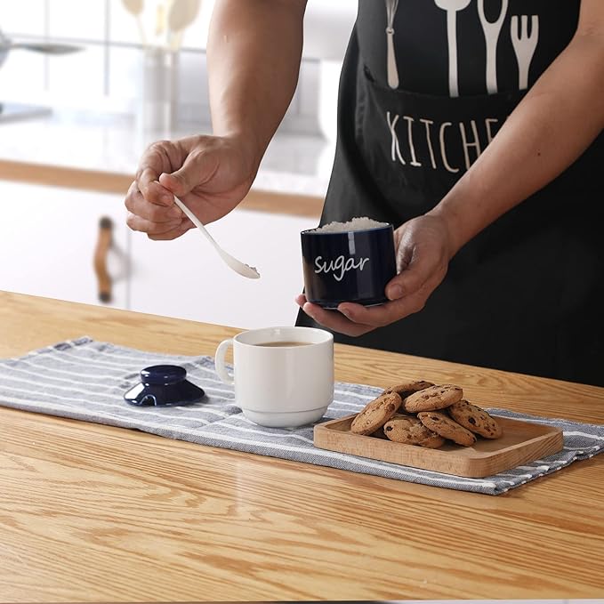ONTUBE Ceramic Sugar Bowl with Lid and Spoon,Porcelain Sugar Pot,8oz (Navy)