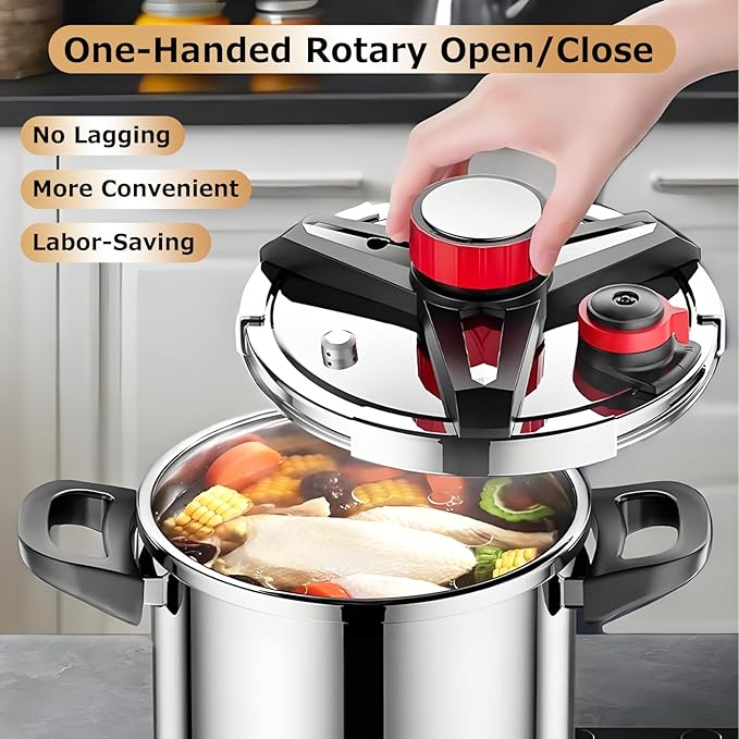 KILOGORGE Pressure Cooker 10 QT,Pressure Canner,18/8 Stainless Steel Pressure Cooker,One-Hand Locking,Compatibility Gas and Induction Cooktops, Pressure Canner for Canning