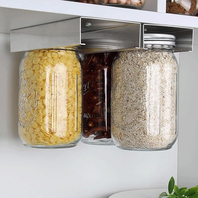 2 Pcs Mason Jar Organizer, Mason Jars Rack for Food Storage, Canning Jar Holder Under Kitchen Cabinet Mason Spice Jars Hanger Brackets (3.25inch)
