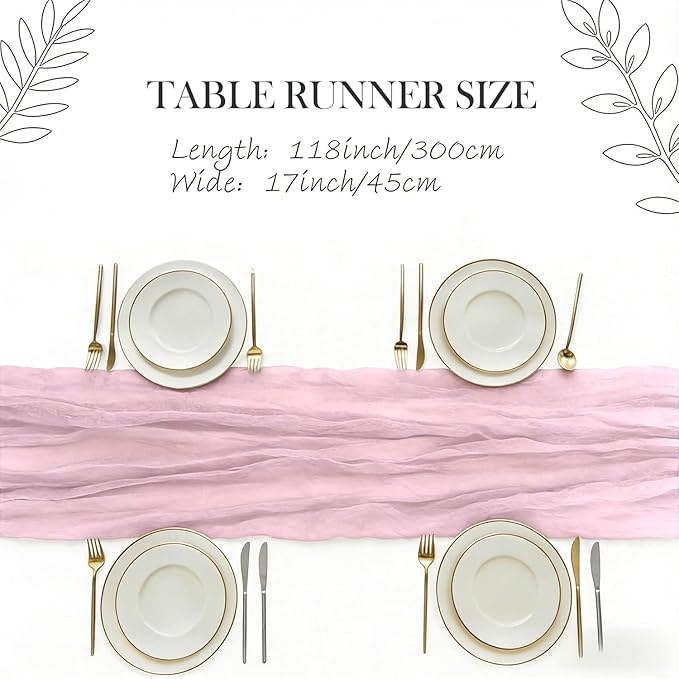 3 Pack Pink Cheesecloth Table Runner -17×120 Inch Gauze 10 FT Long Cheese Cloth Table Runners for Bridal Wedding Party Baby Shower Holiday Birthday Home Easter Decor (Pink, 3PC)